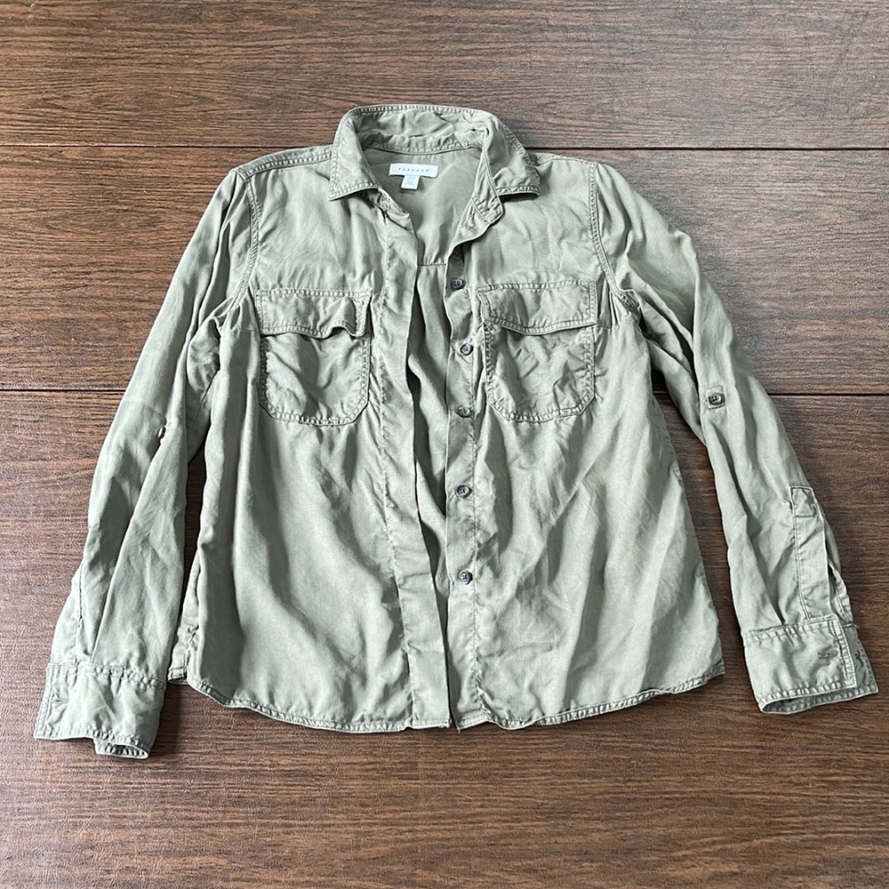 Topshop Olive Green Button Down Pocket Jacket